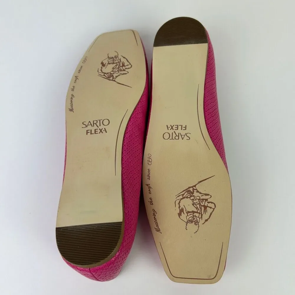 Franco Sarto Flexa Amaya Ballet Flats Hot Pink Embossed Square Toe Shoe NWOT 6.5